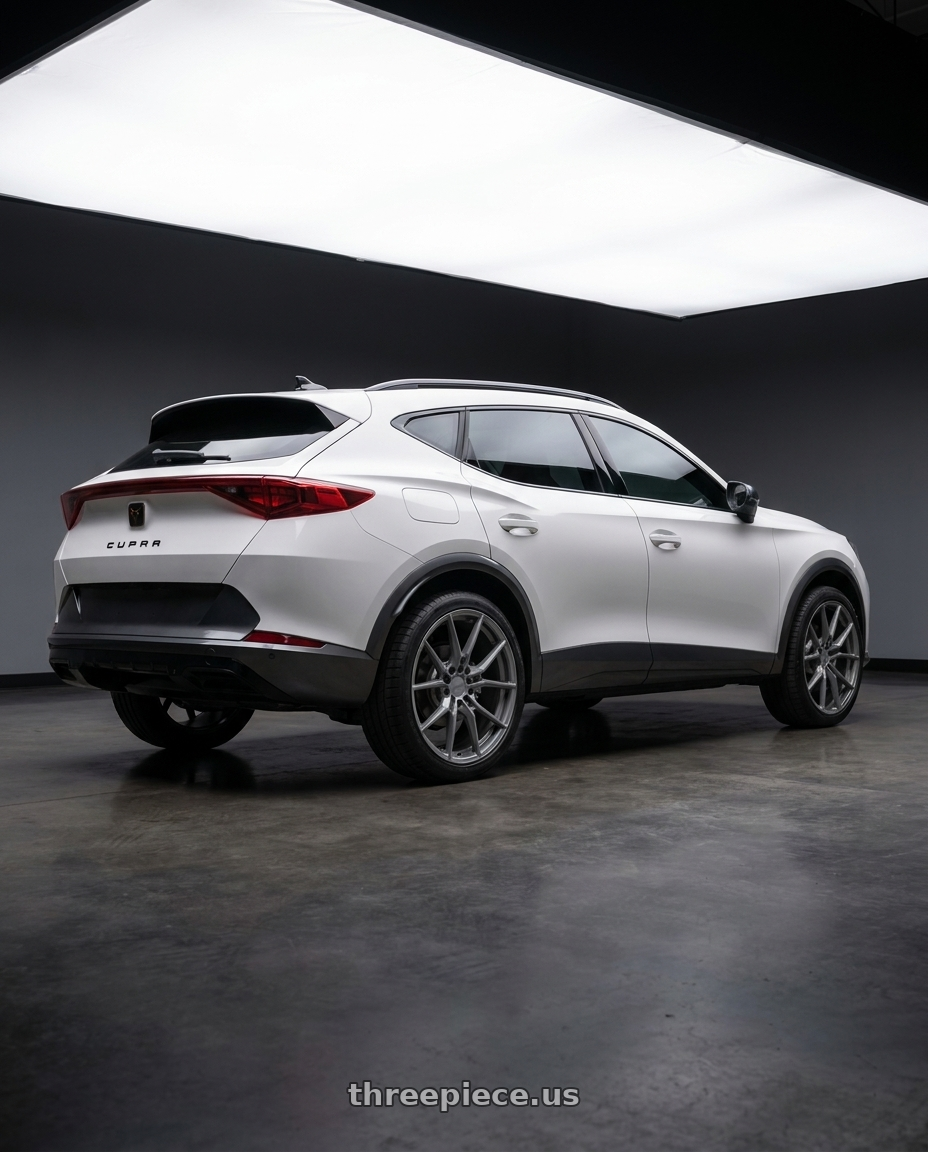 2026 Cupra formentor with TSW NEPTUNE 5X112 18X8.5 +43 BATTLESHIP GRAY wheels rear three quarter view square tires