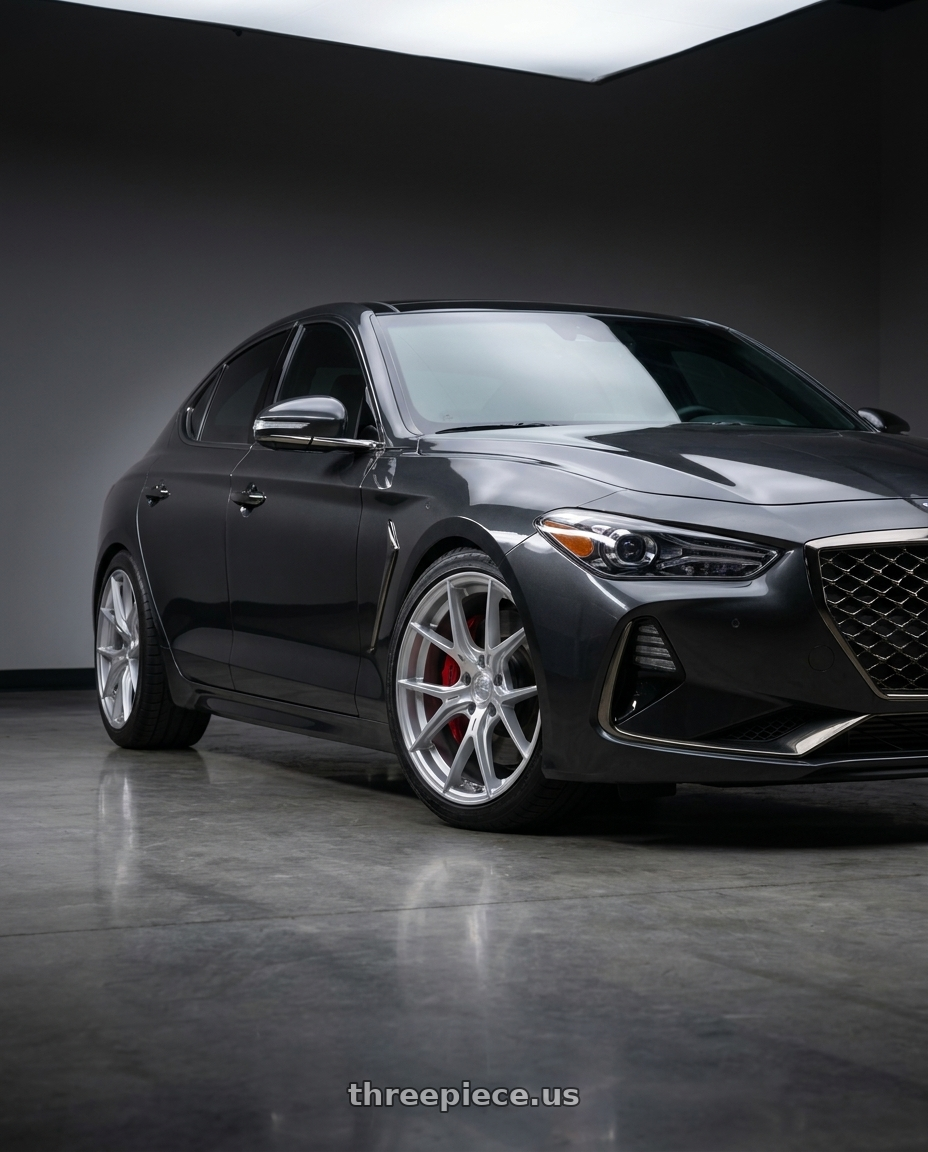 2019 Genesis G70 with Aodhan AH-11 5x120 18x9.5+35 Gloss Silver Machined Face wheels