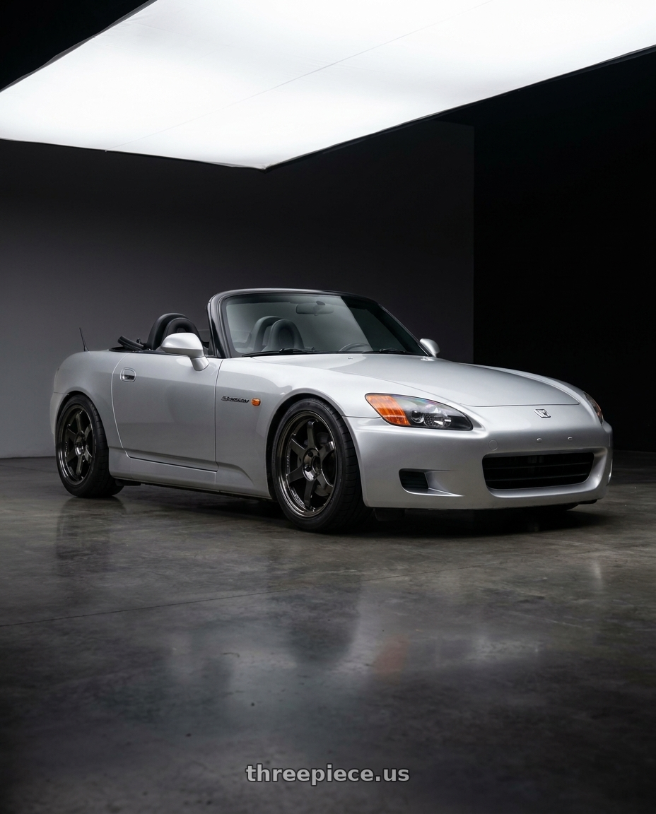 2001 Honda s2000 in Sebring silver metallic with black interior, roof down with Volk Racing TE37SL 5x114.3 18x11 +18 PRESSED DOUBLE BLACK wheels