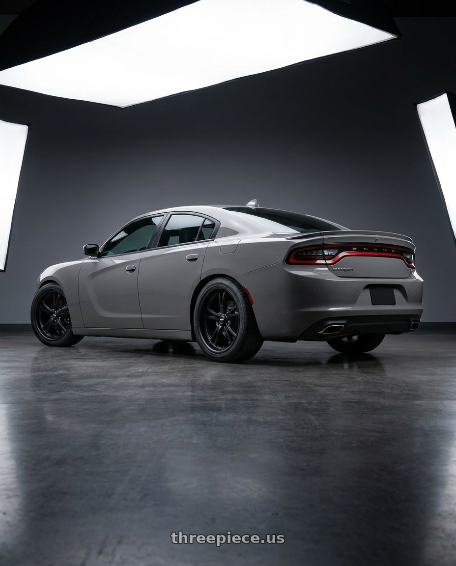 2021 Dodge Charger SXT with Ridler Type 606 5x115 20x9+18 Matte Black wheels rear three quarter view square tires