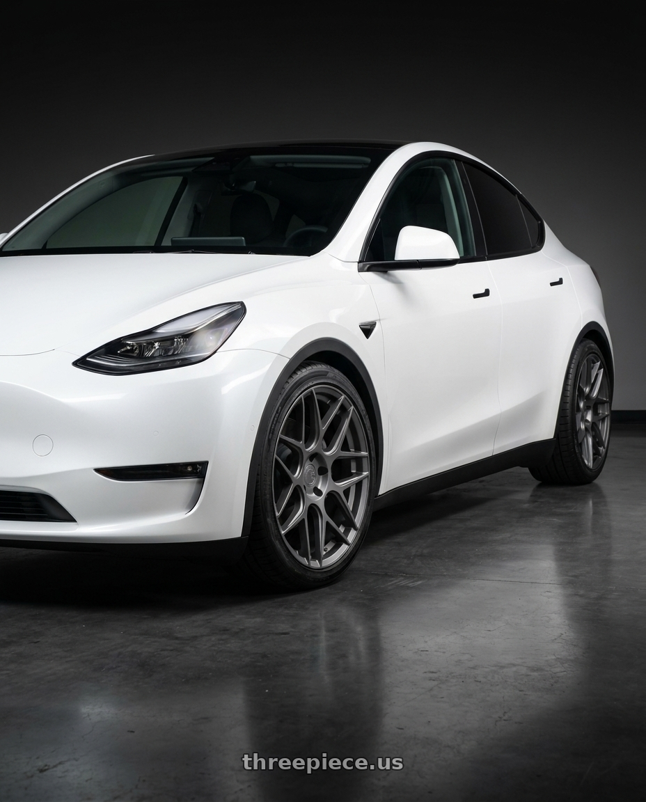 2024 Tesla Model Y with Aodhan AFF2 5x114.3 20x9+32 Matte Gray wheels