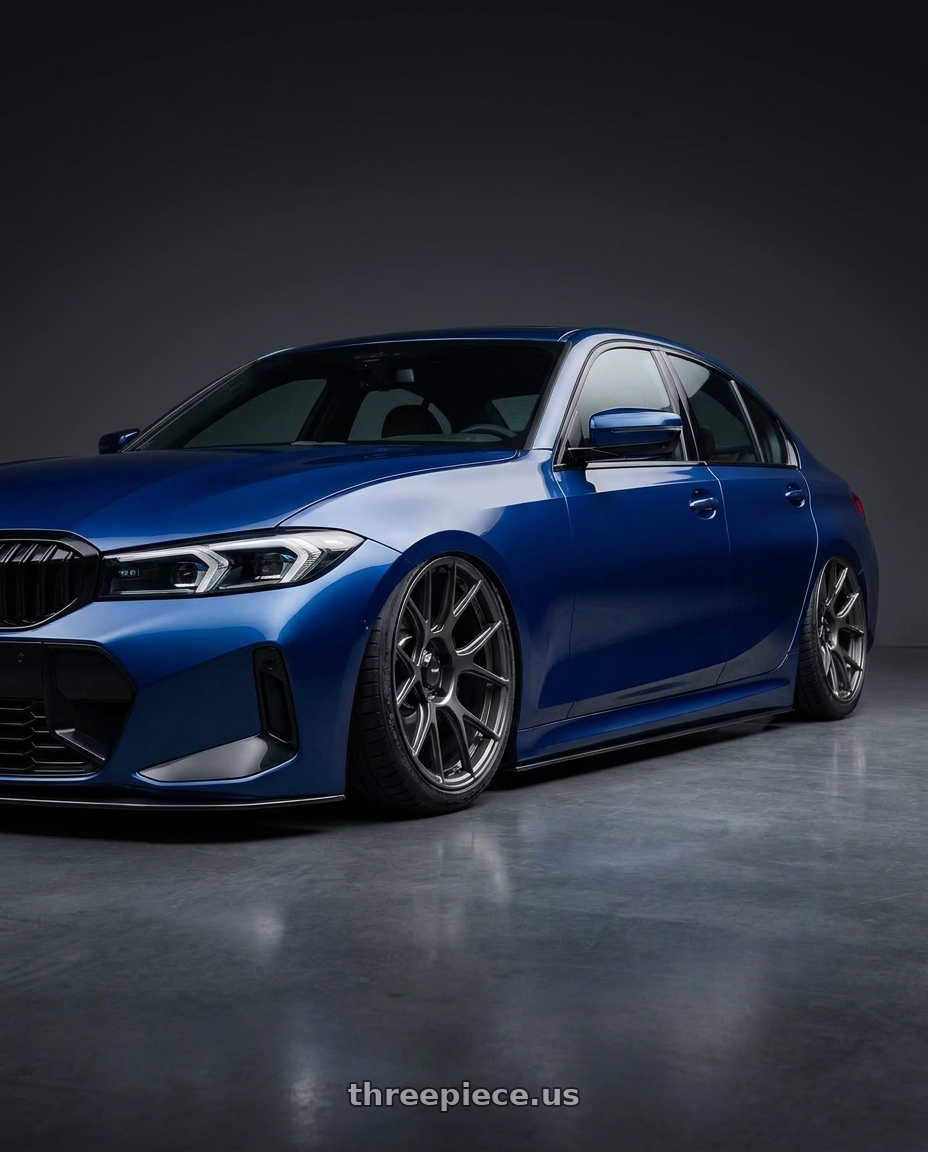 2026 BMW 3-series,deep blue with Konig Ampliform 5x120 19x10+28 Dark Metallic Graphite wheels