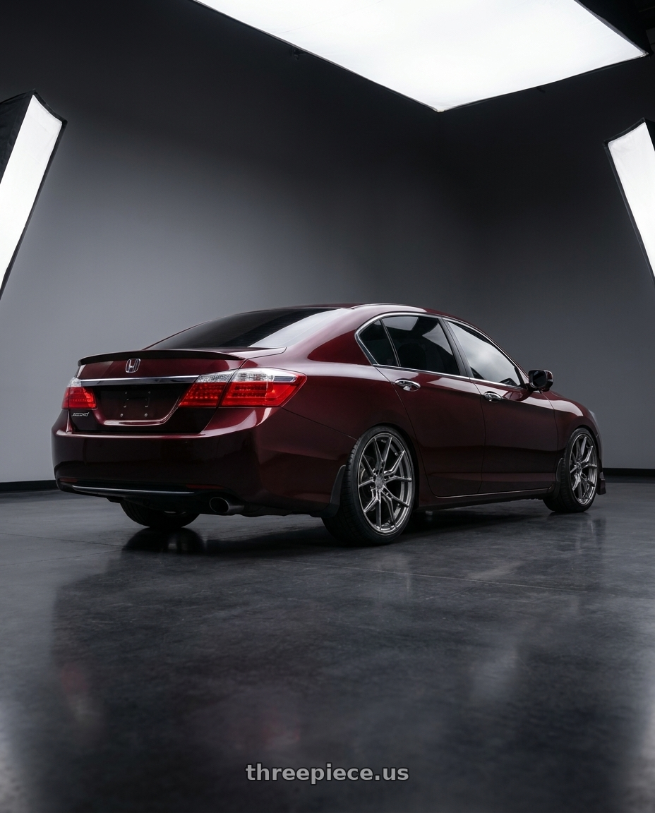 2013 Honda accord with E5 Wheels Daytona 5x120.65 19x10+30 TIU wheels rear three quarter view square tires