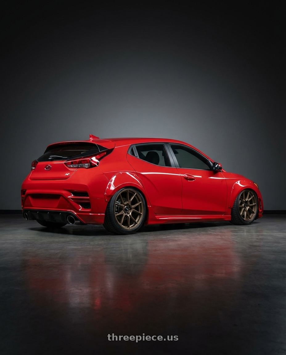 2022 Hyundai Veloster N with Konig Ampliform 5x114.3 19x9.5+25 Gloss Bronze wheels rear three quarter view slight stretch tires