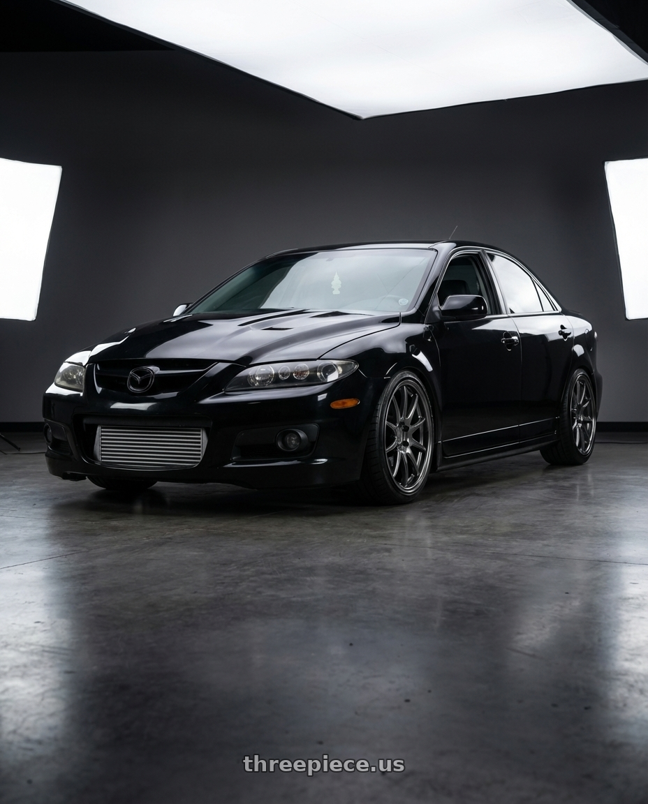 2006 Mazda, Mazdaspeed 6, Grand touring, Black with Aodhan DS02 5x114.3 18x8.5+35 Hyper Black wheels