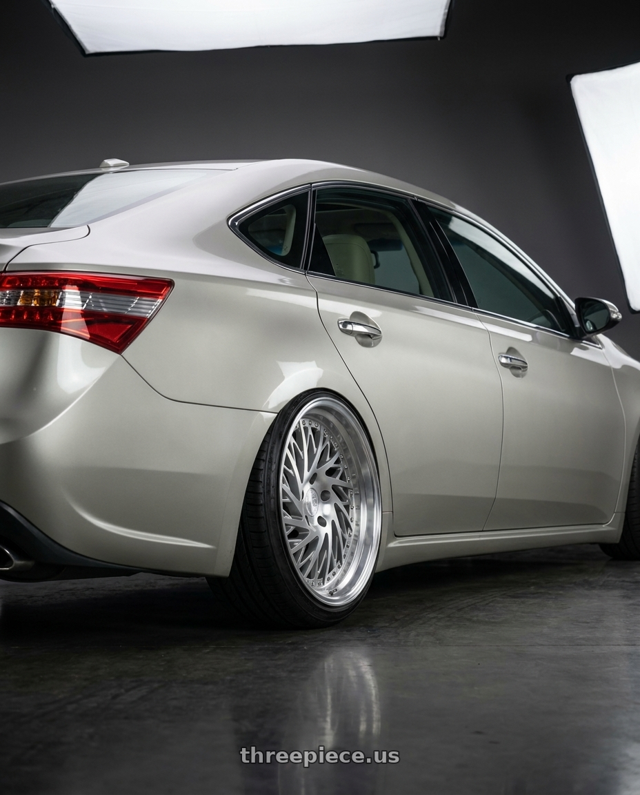 2013 toyota avalon with Aodhan DS03 (Driver Side) 5x114.3 18x9.5 +30 Silver w/Machined Face wheels rear three quarter view extreme stretch tires
