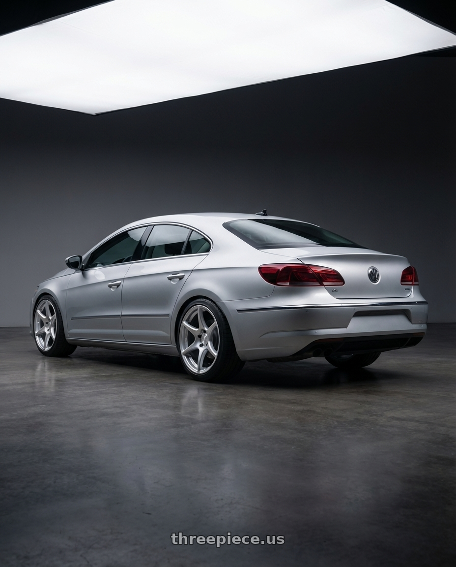 2015 Volkswagen CC with Kansei K11S Tandem 5X112 19x9.5 22 Hyper Silver wheels rear three quarter view square tires