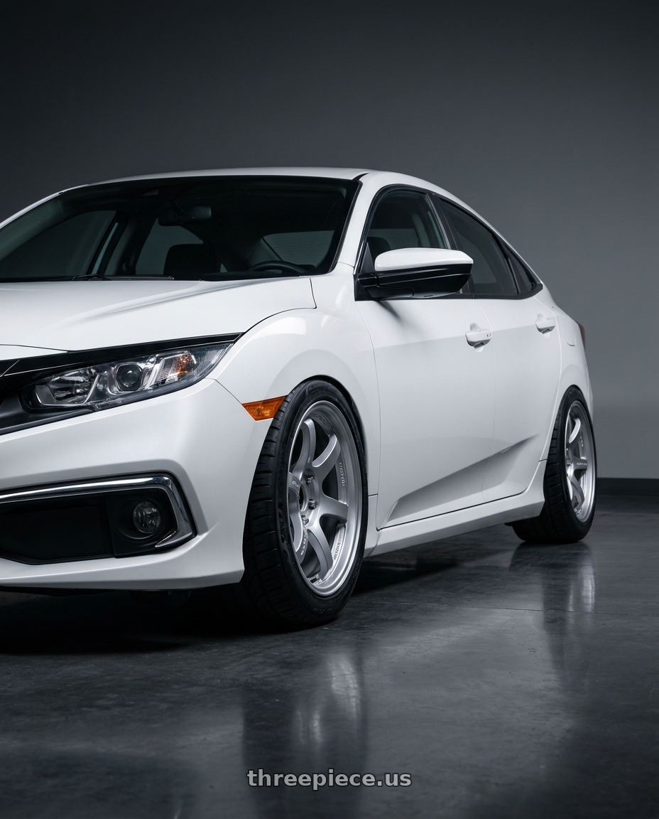 2021 Honda Civic LX Sedan, Platinum White Pearl with Gram Lights 57DR 5x114.3 18x9.5+38 Grace Silver wheels