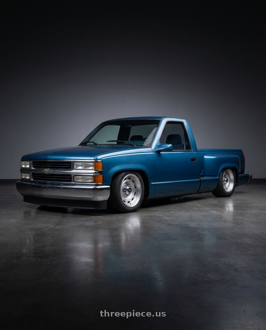 1990 Chevy Silverado blue with Vision American Muscle 54 Cheyenne 6x139.7 22x9+25 wheels