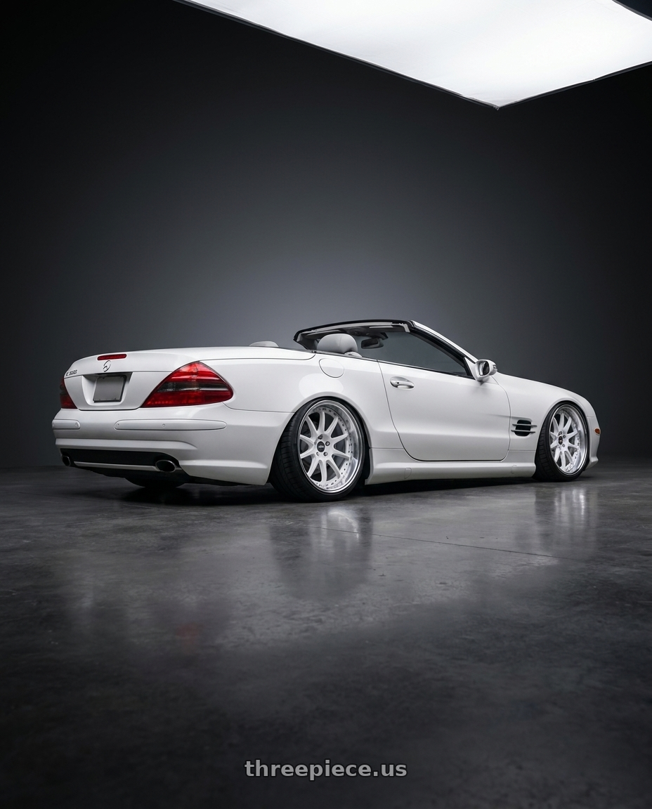 2007 Mercedes SL550 with ESR Wheels CS12 5x112 19x8.5 +35 Gloss White wheels rear three quarter view square tires