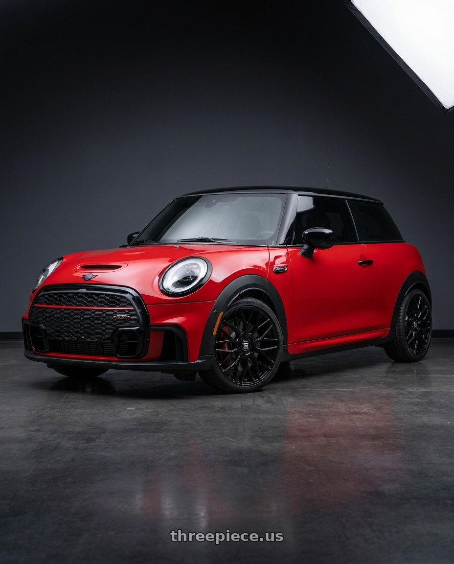 2025 mini jcw red with TOUREN TR76 3276 5x112 20x8.5 +35 GLOSS BLACK wheels
