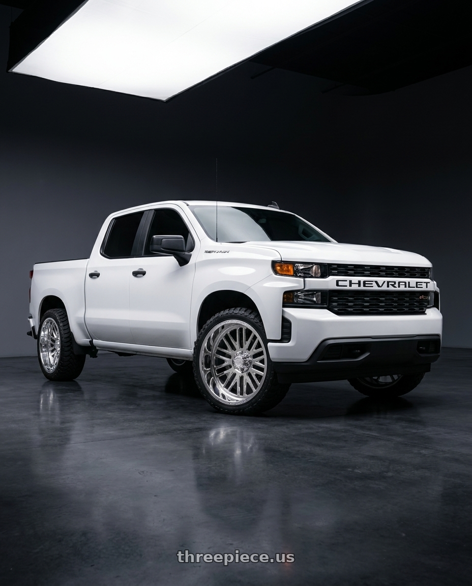 2021 Chevy Silverado Custom with Amani Bario blank 6x 24x12 -44 Polished wheels