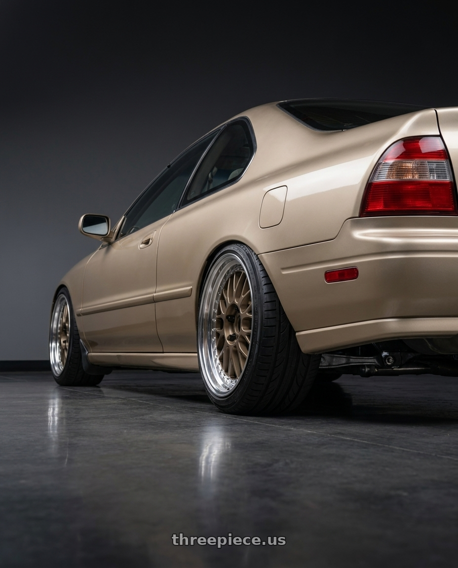1994 Honda Accord with Work Meister M1 3p 4x114.3 16x7.5+37 O Disk Titanium Gold wheels rear three quarter view square tires