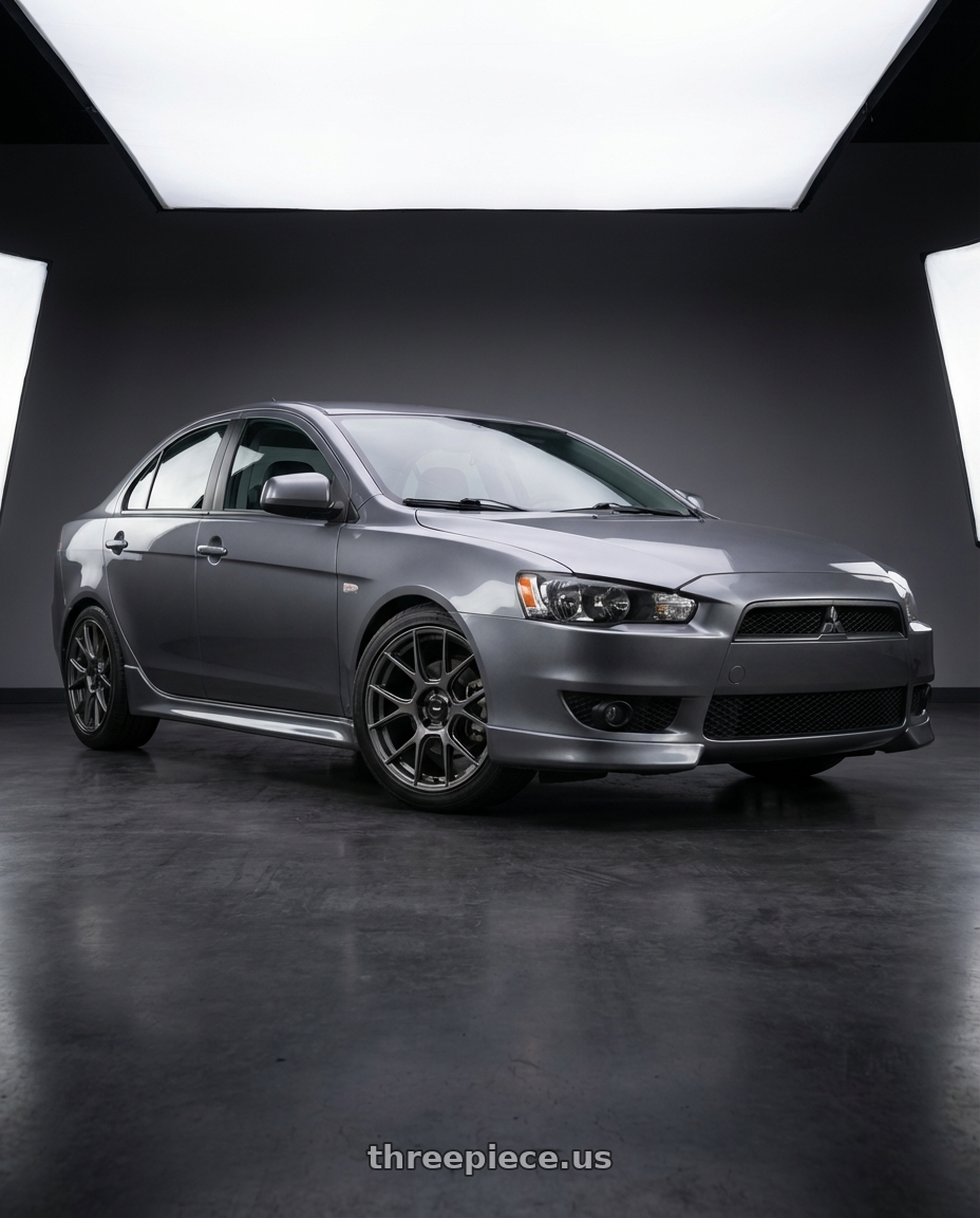 2014 Mitsubishi Lancer Ralliart with Konig Ampliform 5x114.3 18x8.5+45 Dark Metallic Graphite wheels