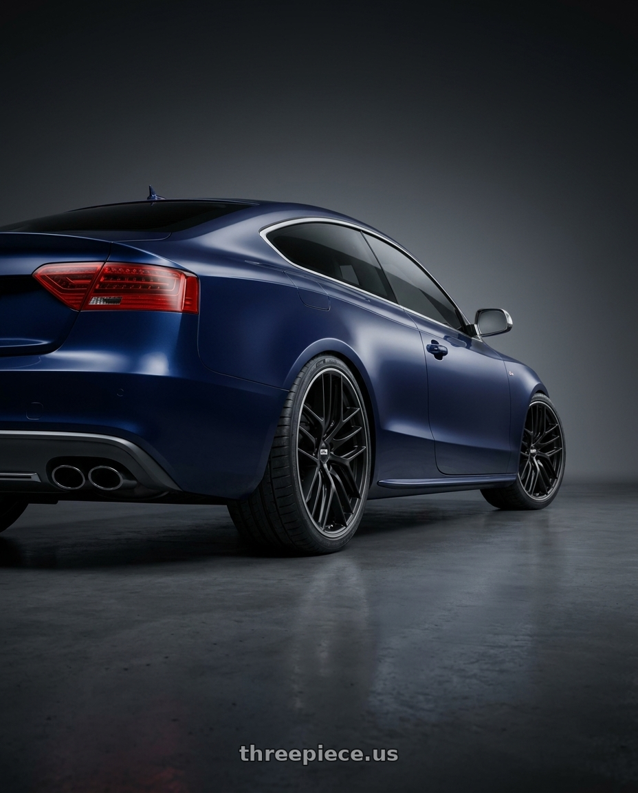 2014 Audi S5 B8 with BBS CC-R 5x112 19x8.5+30 Satin Black wheels rear three quarter view square tires