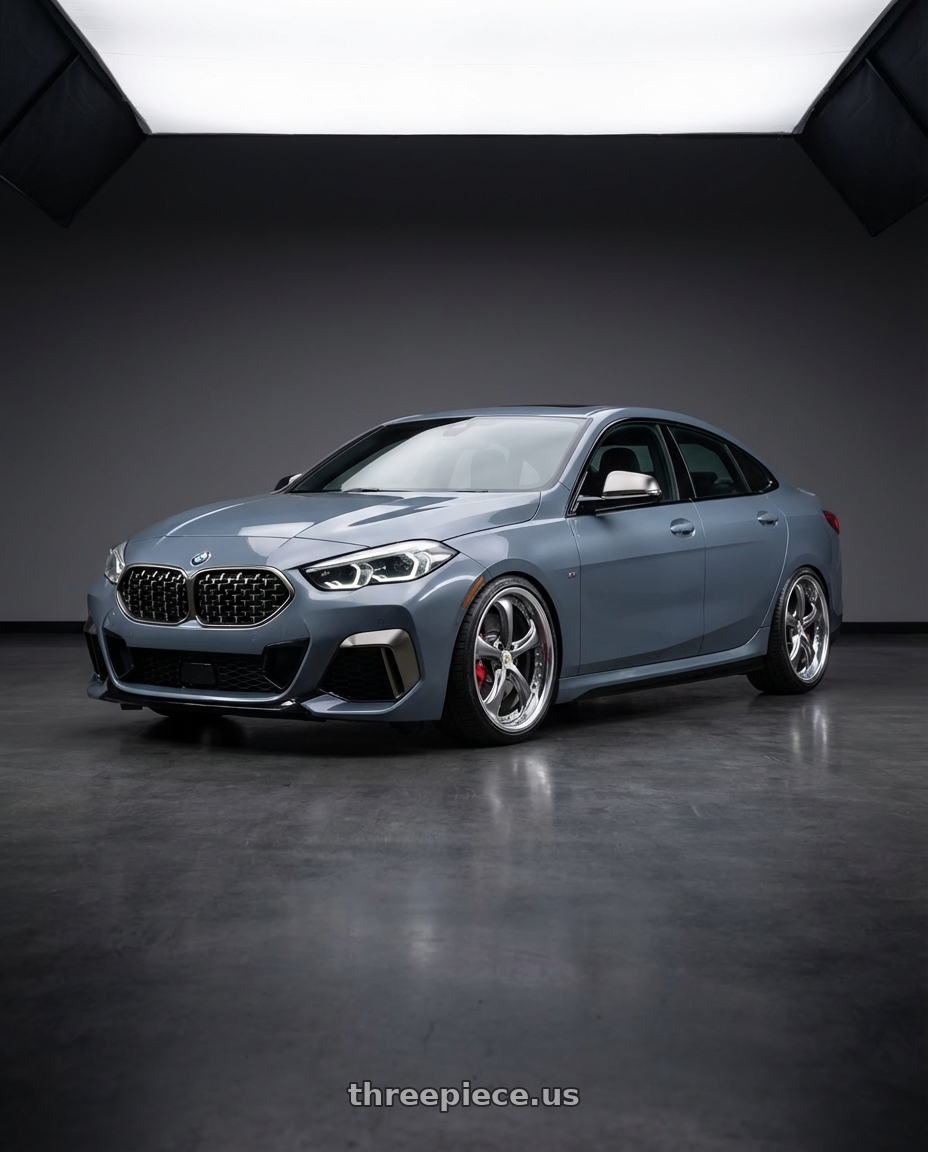 2021 BMW M235i xDrive, Storm Bay Metallic with Work Wheels VS-KF 5X114.3 19x9.5+27 Brilliant Silver Black O Disk FULL REVERSE wheels