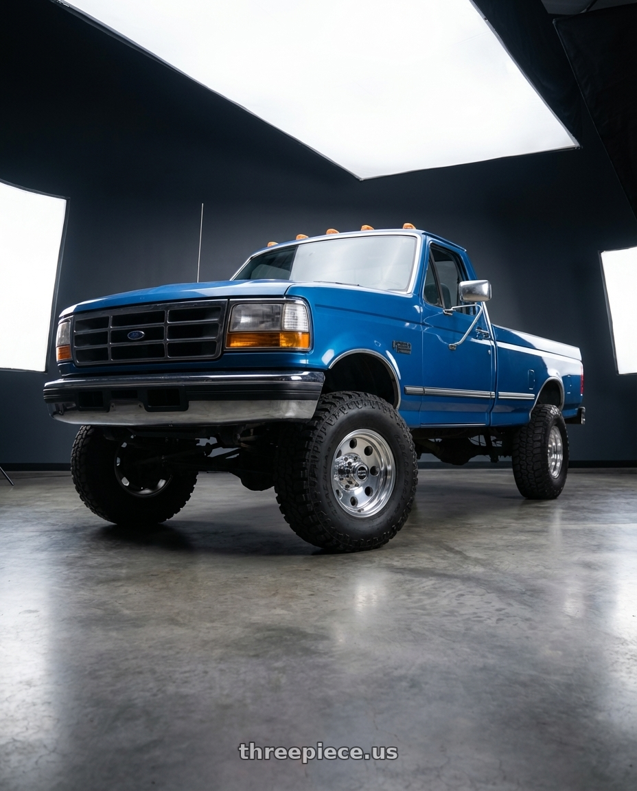 1997 ford f250 xl blue with American Racing AR172 BAJA 5X114.3 15X10 -43 POLISHED wheels