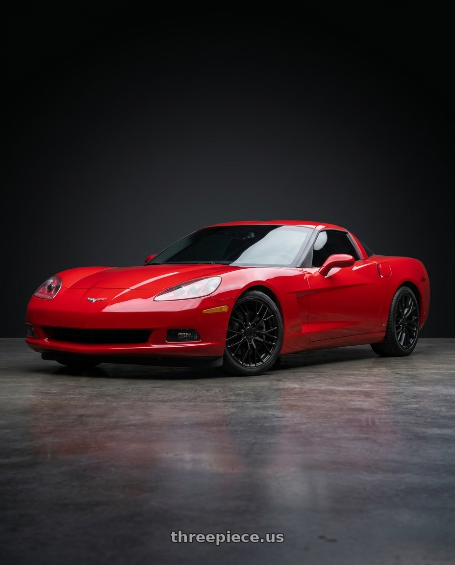 2006 chevy corvette coupe red with OE Wheels CV22B 5x120.65 18x8.5+56 Satin Black wheels