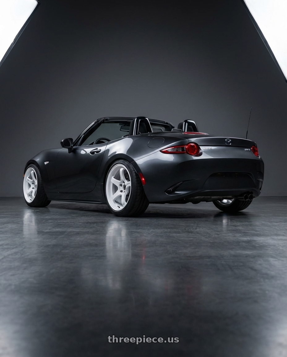 2020 Miata ND with Advan Racing GT BEYOND 5x114.3 17x8.0 +37 RACING WHITE wheels rear three quarter view meaty tires