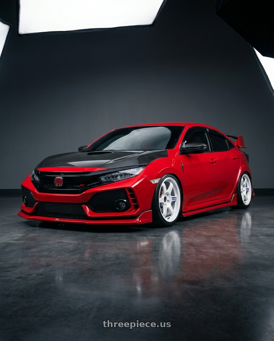 2018 Honda fk8 with Volk Racing TE37 Gravel 5x114.3 15x7.0+35 White wheels