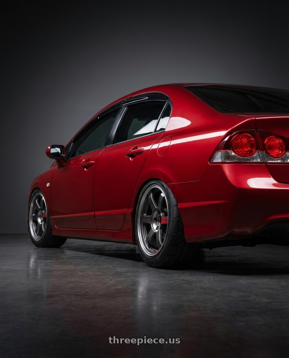 2009 Honda Civic FD2 with Volk Racing TE37 Saga SL 5x114.3 17x8.0+37 Pressed Graphite wheels rear three quarter view meaty tires
