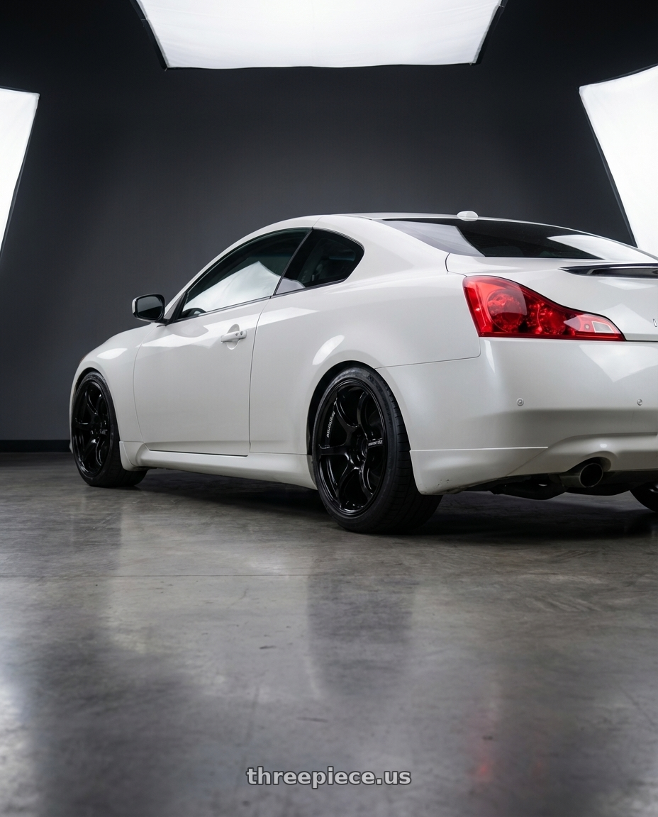 2014 Infiniti G37 Coupe with Advan RGII 5x114.3 19x10+35 Gloss Black wheels rear three quarter view square tires