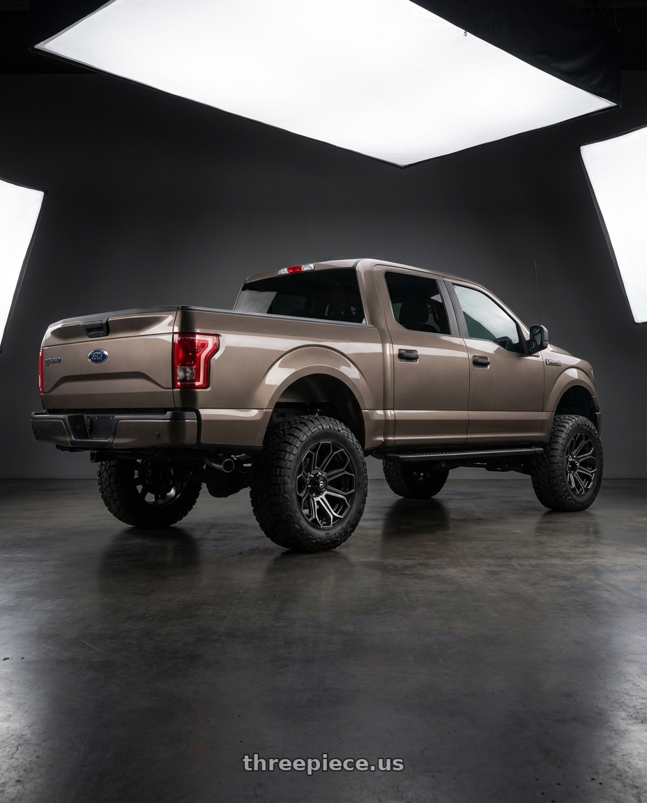 2019 Ford F-150 with Fuel 1PC D704 SIEGE 6X135 22X10 -18 GLOSS MACHINED DOUBLE DARK TINT wheels rear three quarter view meaty tires