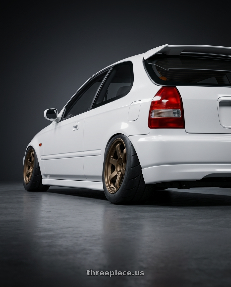 2000 Honda ek9 white with Volk Racing TE37 Progressive Model 6x139.7 18x9+0 Large PCD wheels rear three quarter view excessive tires