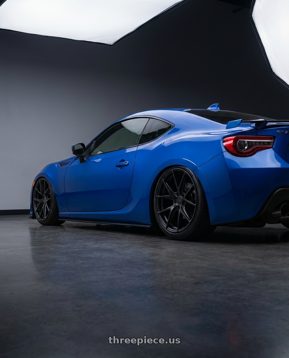 2017 Subaru BRZ with Niche 1PC M117 MISANO 5X100 18X8 +40 MATTE BLACK wheels rear three quarter view slight stretch tires