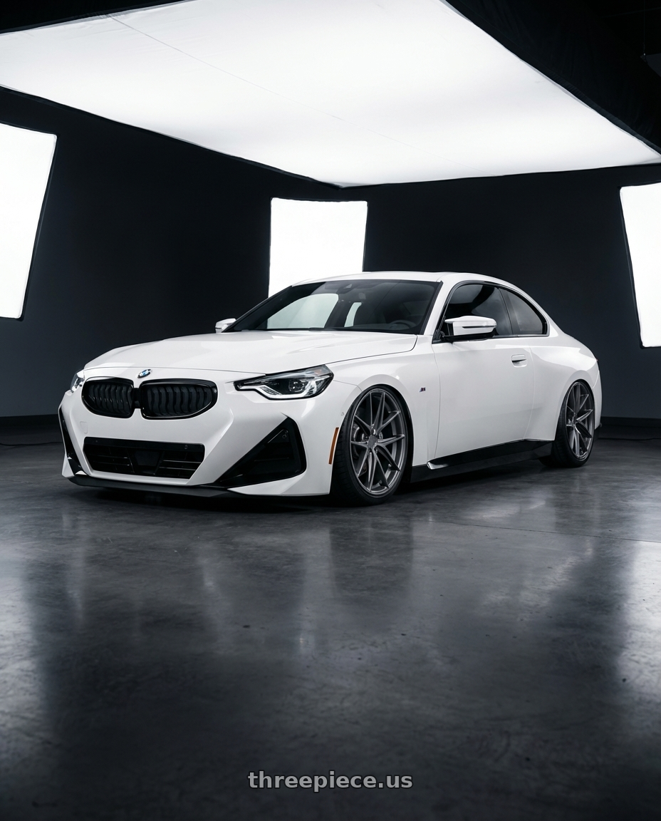 2024 BMW 2 Series G42 with Niche 1PC M116 MISANO 5X112 19X8.5 +42 MATTE GUN METAL wheels front three quarter view stanced stance