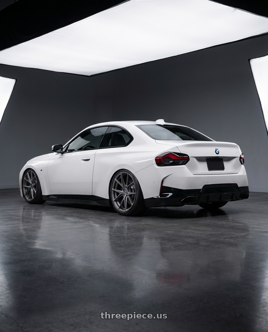 2024 BMW 2 Series G42 with Niche 1PC M116 MISANO 5X112 19X8.5 +42 MATTE GUN METAL wheels rear three quarter view slight stretch tires