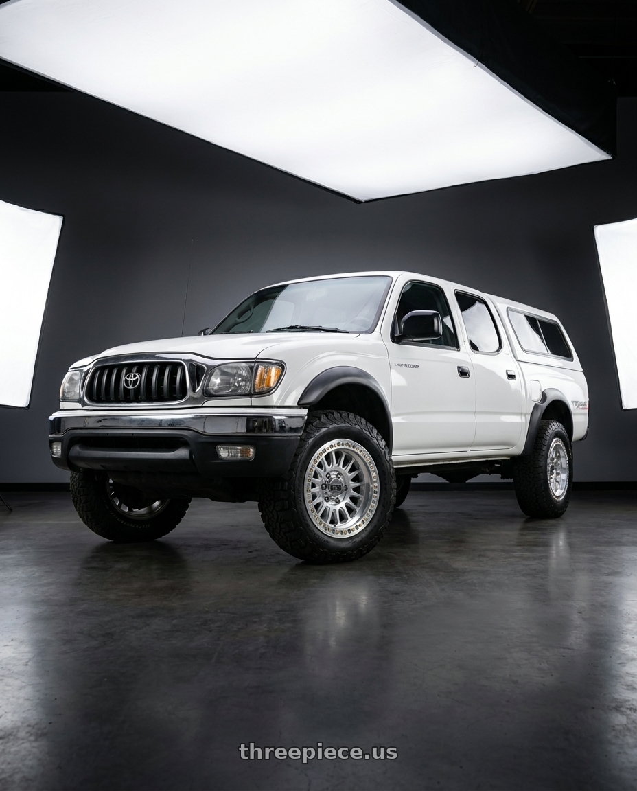 2004 toyota tacoma, prerunner, white  with KMC KM552 IMS 5X127 18x9 +0 GLOSS SILVER W/ MACHINED FACE wheels
