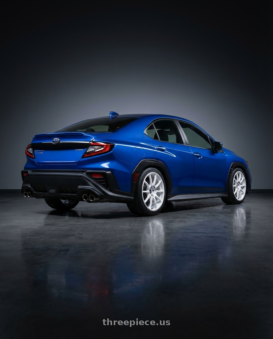 2024 Subaru WRX with Advan RCIII 5x114.3 18x8.5+38 White wheels rear three quarter view square tires