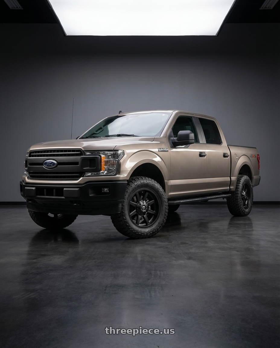 2019 Ford F-150 with Fuel 1PC D436 MAVERICK 6X135/6X139.7 20X9 +19 SATIN BLACK wheels front three quarter view stock stance