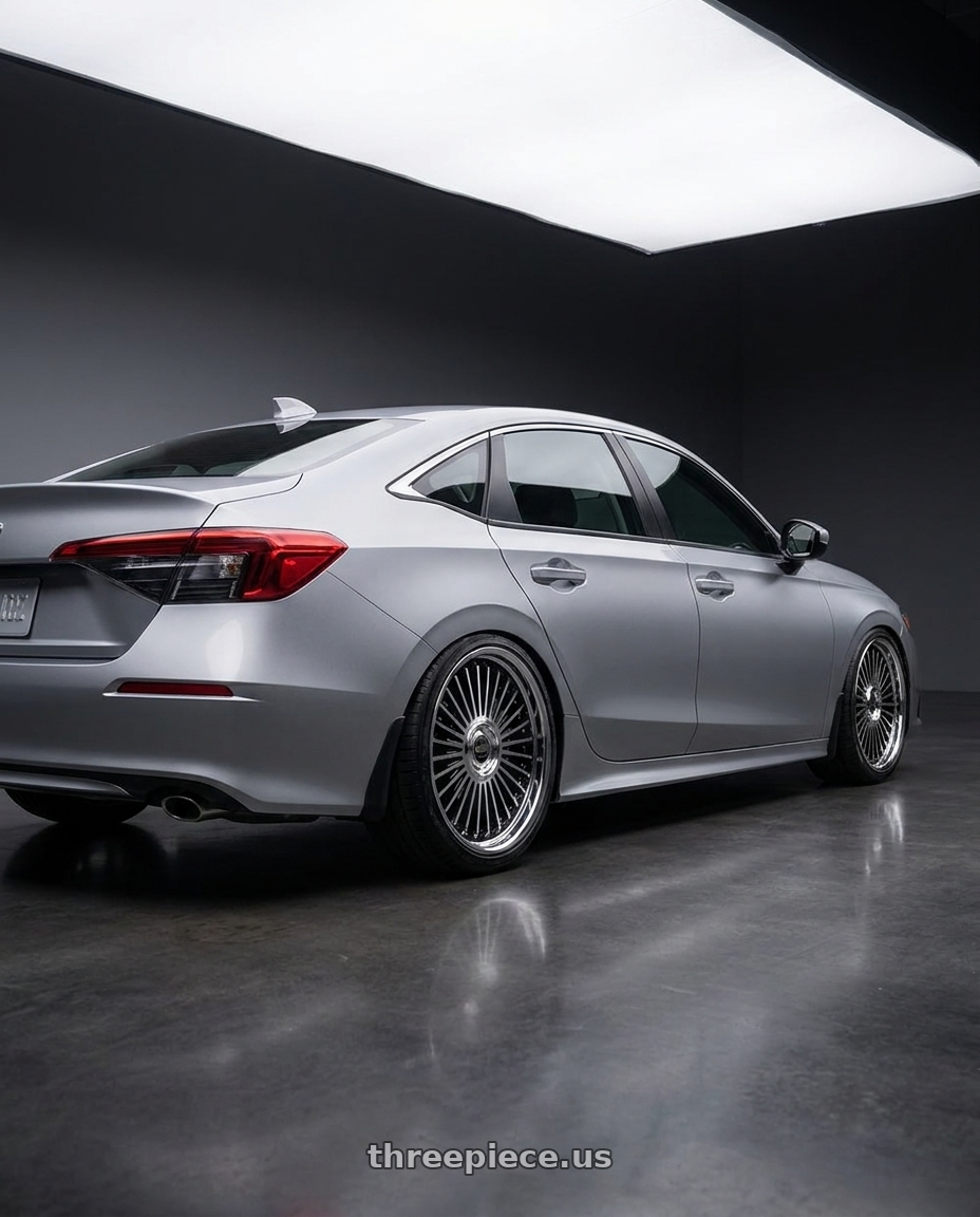 2022 Honda Civic with Work Emitz Black Polish 5x114.3 19x7.5 +45 wheels rear three quarter view square tires