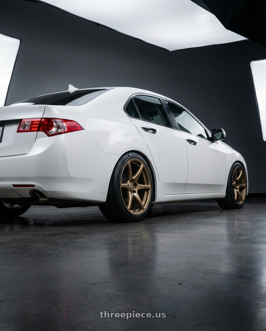2013 Acura TSX with Kansei K11B Tandem 5x114.3 18x8.5 35 Bronze wheels rear three quarter view square tires