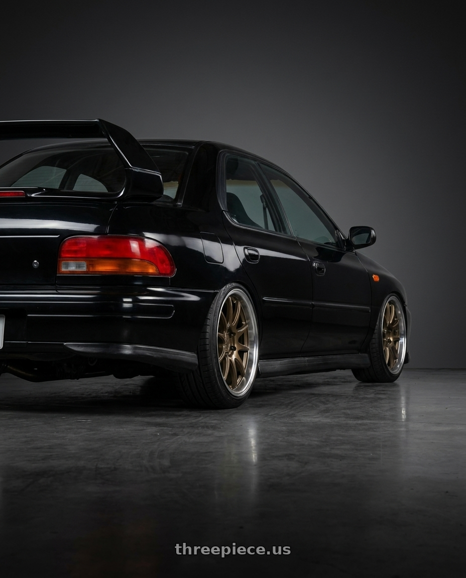 1998 Subaru Impreza GC8 with Aodhan DS02 5X100 18x8.5+35 Bronze w/Machined Lip wheels rear three quarter view slight stretch tires