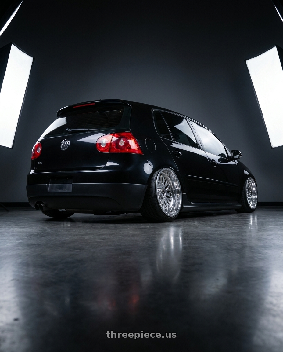 2008 Volkswagen Golf GTI with Fuel Forged FF109 5x150 20x9 +0 POLISHED wheels rear three quarter view extreme stretch tires