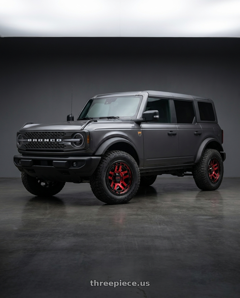 2023 Ford Bronco with KMC KM540 RECON 6X139.7 17X8.5 +18 GLOSS BLACK MACHINED WITH RED TINT wheels