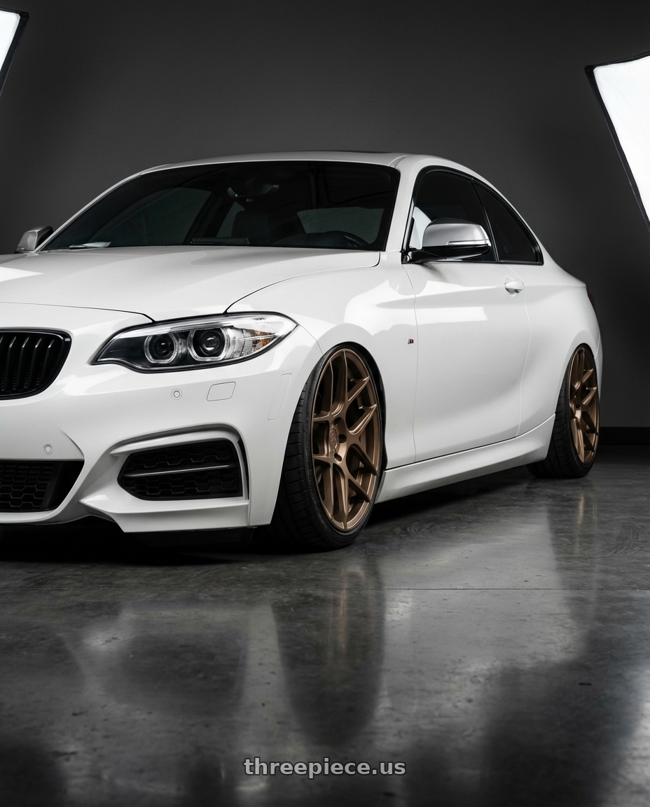 2018 BMW 2 Series F22 with Aodhan AFF2 5x120 19x9.5+35 Matte Bronze wheels front three quarter view stanced stance