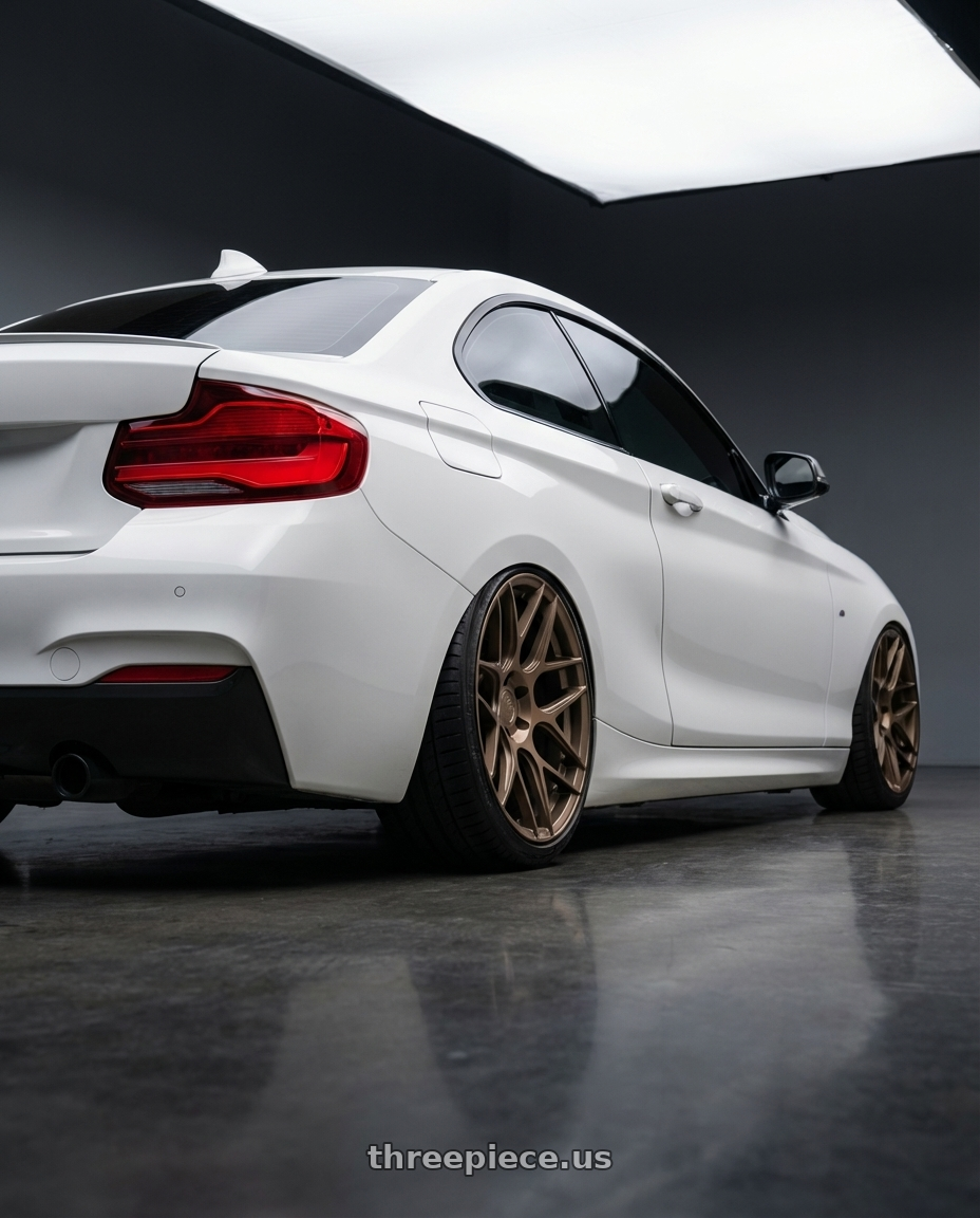2018 BMW 2 Series F22 with Aodhan AFF2 5x120 19x9.5+35 Matte Bronze wheels rear three quarter view slight stretch tires