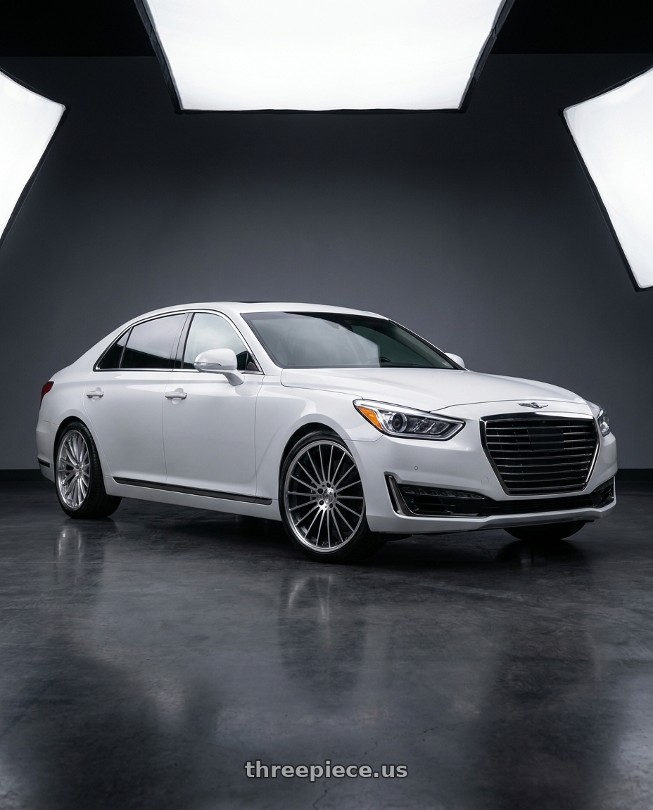 2018 genesis g90 ultimate with Mandrus 23 5X112 20X9 +32 GUNMETAL W/ MIRROR CUT FACE wheels