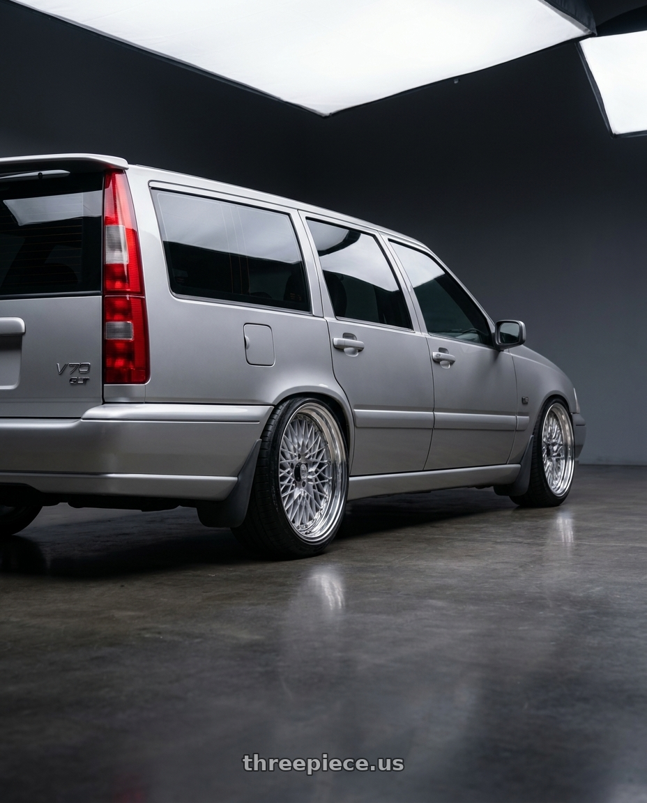 1998 Volvo v70 glt silver with SSR Formula MESH 5x108 18X7.5+43 SL Disk Fm Silver wheels rear three quarter view slight stretch tires