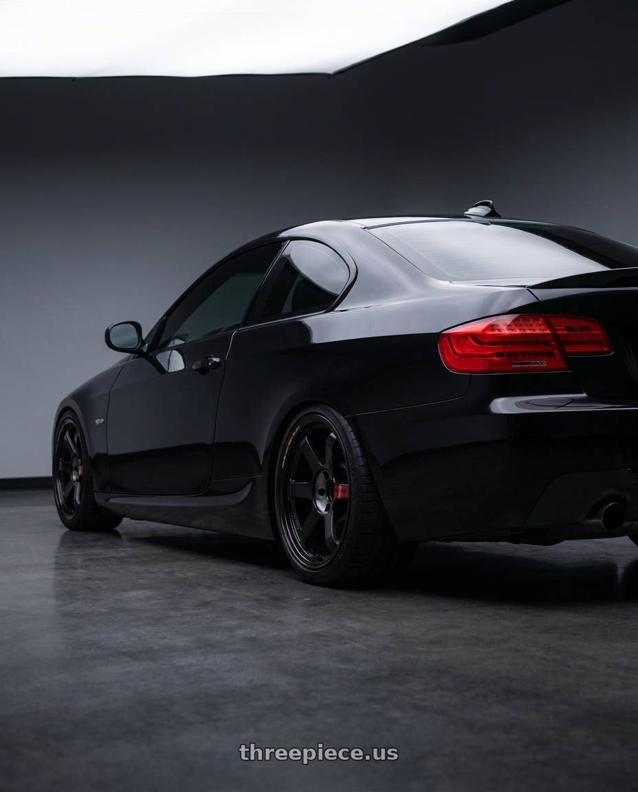 2011 lci 325i e92 with Volk Racing TE37SL BK-III 5x120 18x9.5 +39 PRESSED BLACK / REDOT wheels rear three quarter view square tires