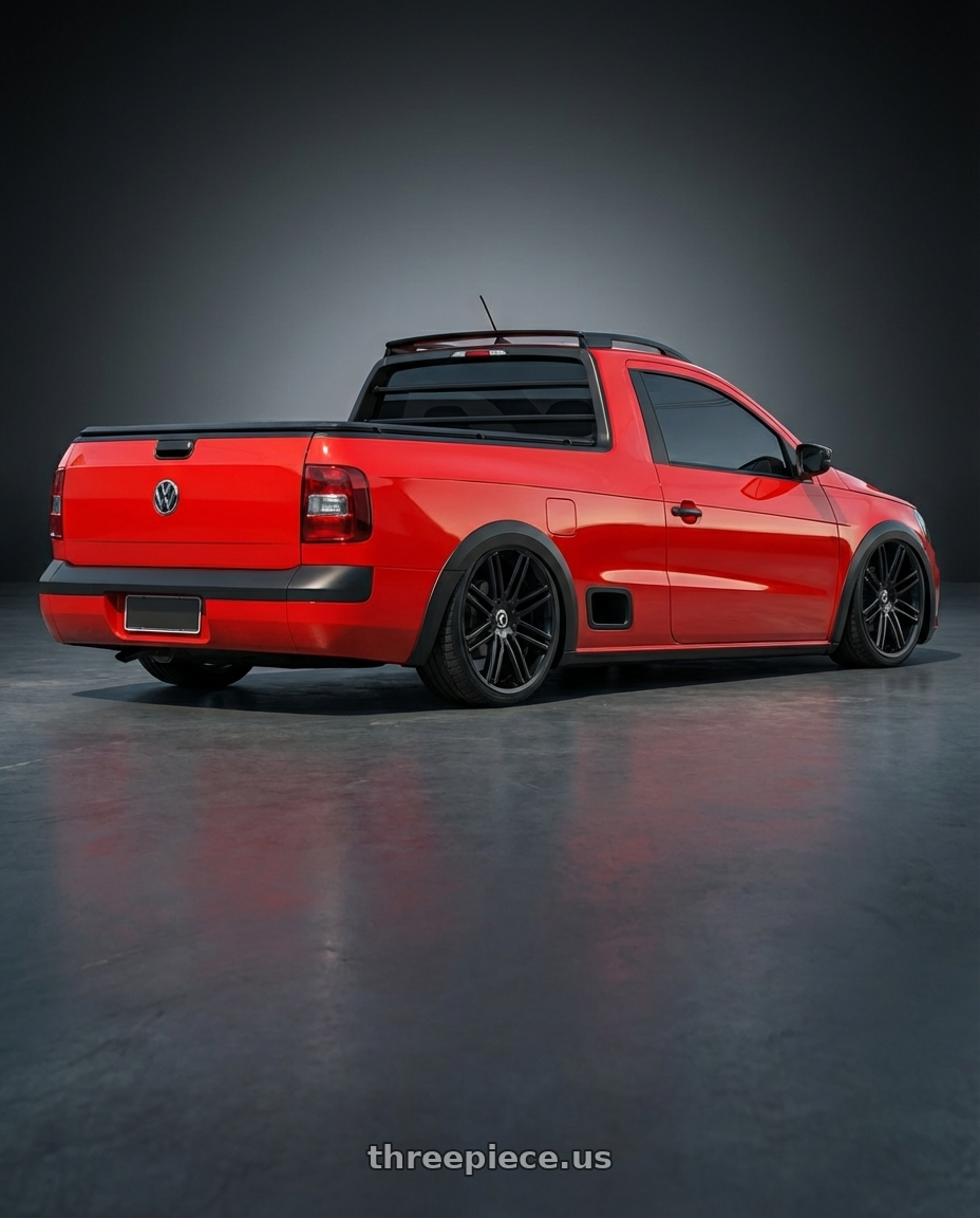 saveiro 2015 trendline red with Kraze Cray 141 5x108 20x8.5+35 Satin Black wheels rear three quarter view square tires