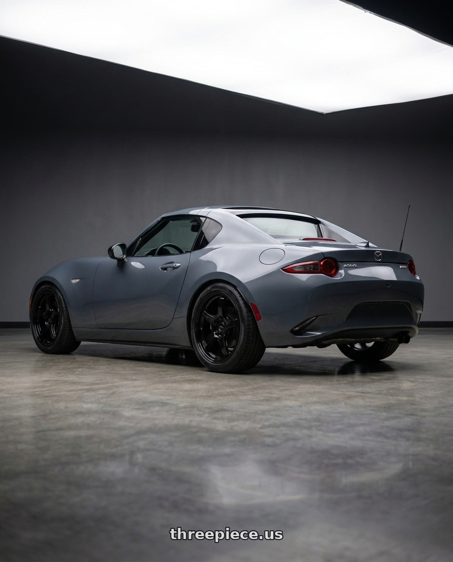 2026 mazda mx5 rf with Enkei PF06 5x114.3 16x8+30 Black Machined wheels rear three quarter view square tires
