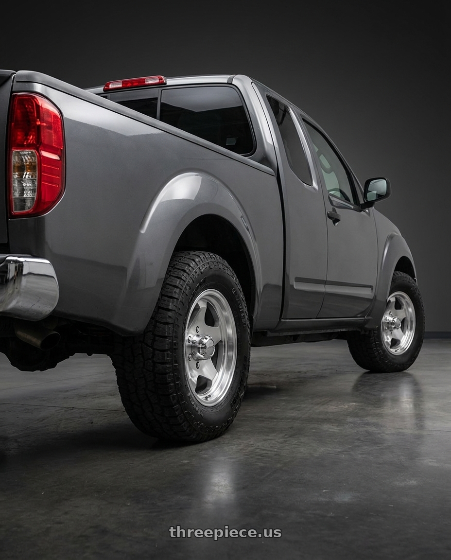 2021 Nissan Frontier SV with Ultra 51K 6x114.3 16x8 +25 Machined with Clear Coat wheels rear three quarter view square tires