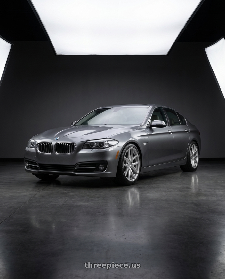 2016 BMW 5 Series F10 with Aodhan AFF2 5x120 19x8.5+35 Gloss Silver Machined Face wheels