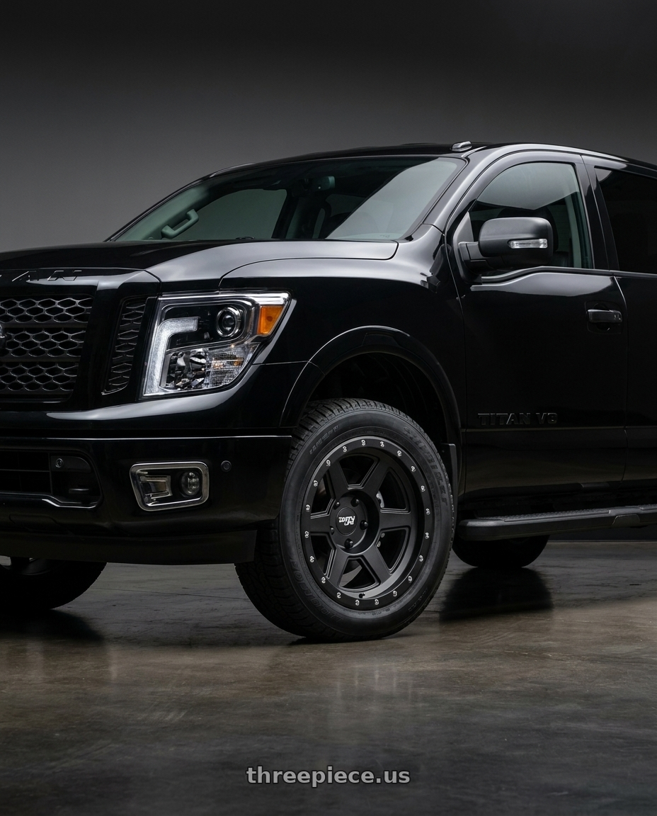2020 Nissan Titan Platinum Reserve with Dirty Life Compound 9315 6x139.7 18x9-12 Matte Black wheels