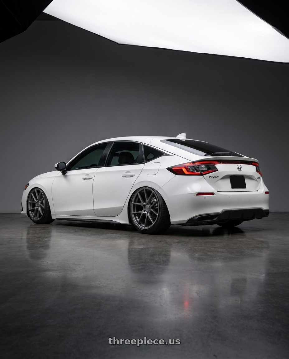 2024 Honda Civic with Avant Garde Wheels M510 5X114.3 19x9.5 +40 Dolphin Grey wheels rear three quarter view slight stretch tires